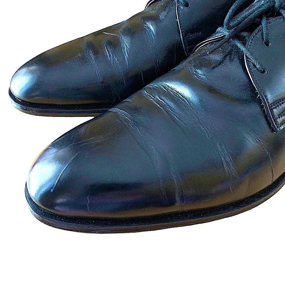 ALAN McAfee London Vintage Black Leather Plain Toe Lace Up Dress Shoe Size 9.5 B